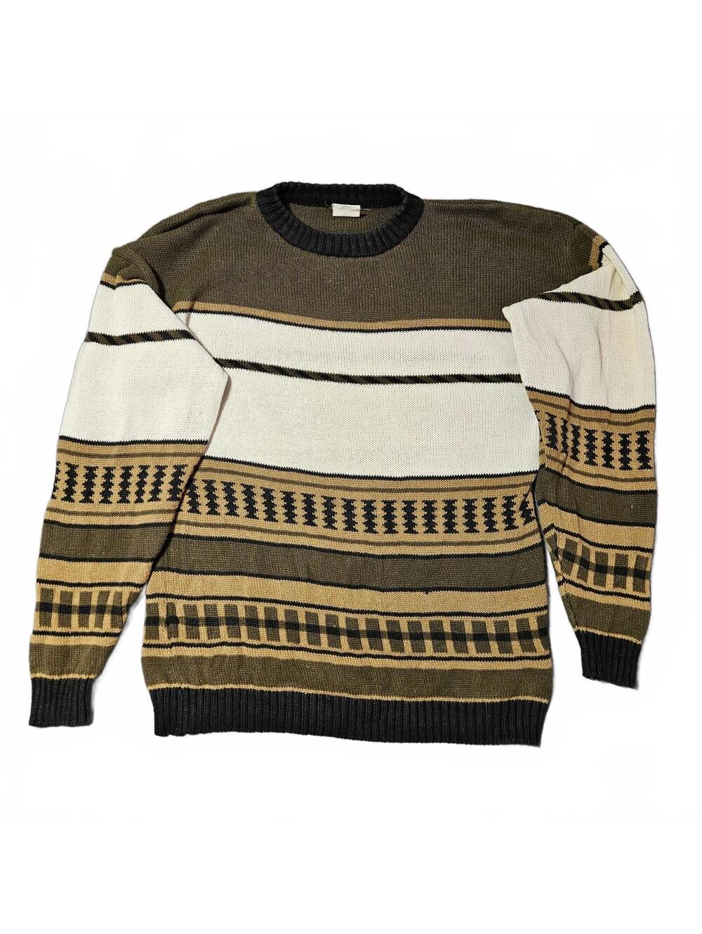 Vintage 1990s Generra Mens Large Sweater Ramie Blend Colorblack Brown Tan